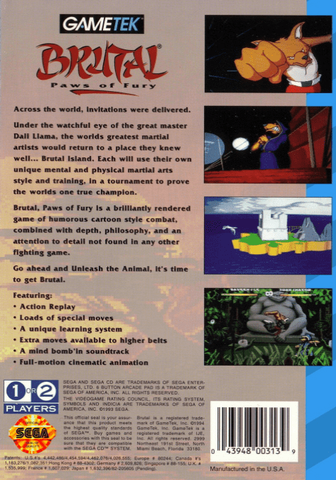 Brutal : Paws of Fury — Box back
