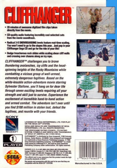 Cliffhanger — Box back