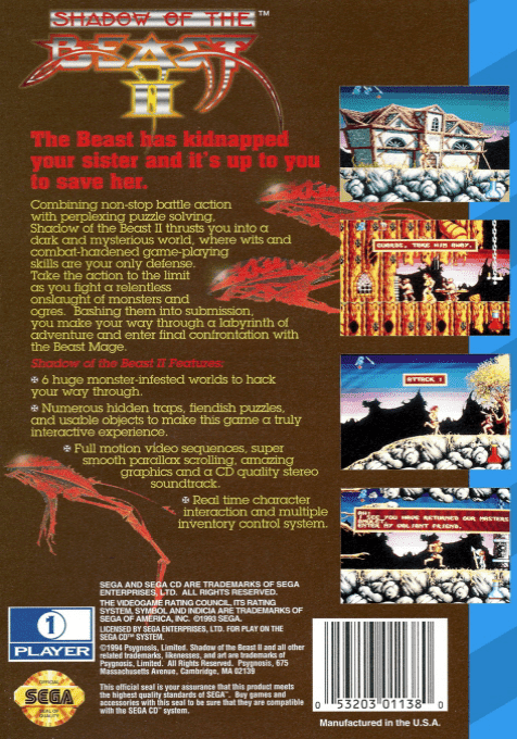 Shadow of the Beast II — Box back