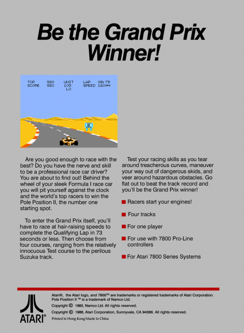 Pole Position II — Box back
