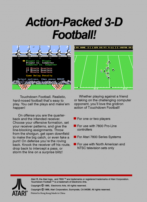 Touchdown Football — Box back
