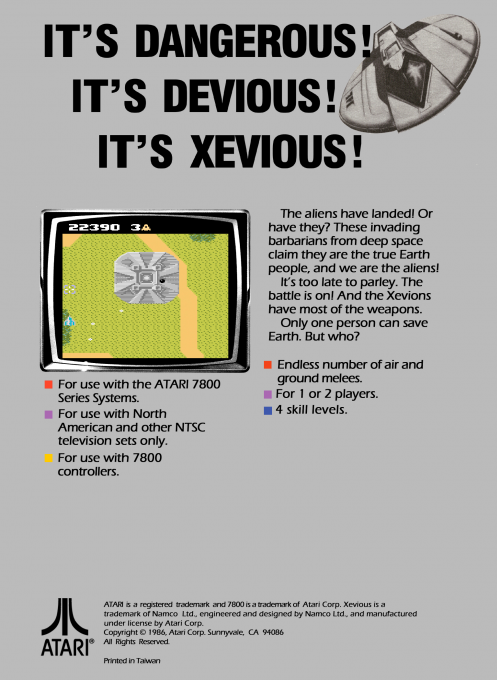Xevious — Box back