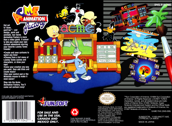 ACME Animation Factory — Box back