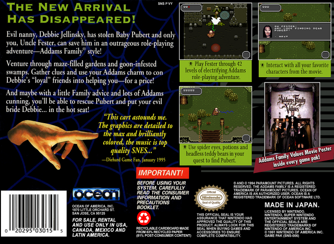 Addams Family Values — Box back