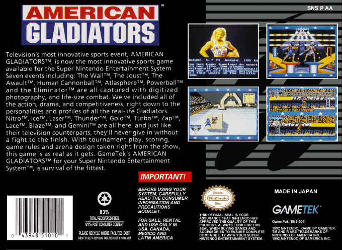 American Gladiators — Box back