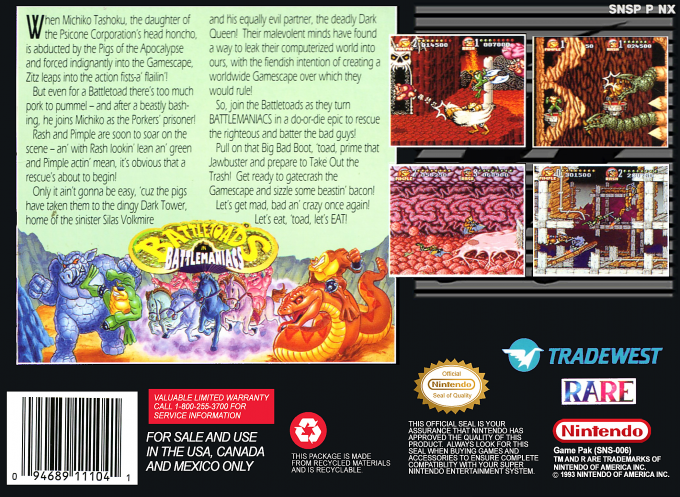 Battletoads in Battlemaniacs — Box back