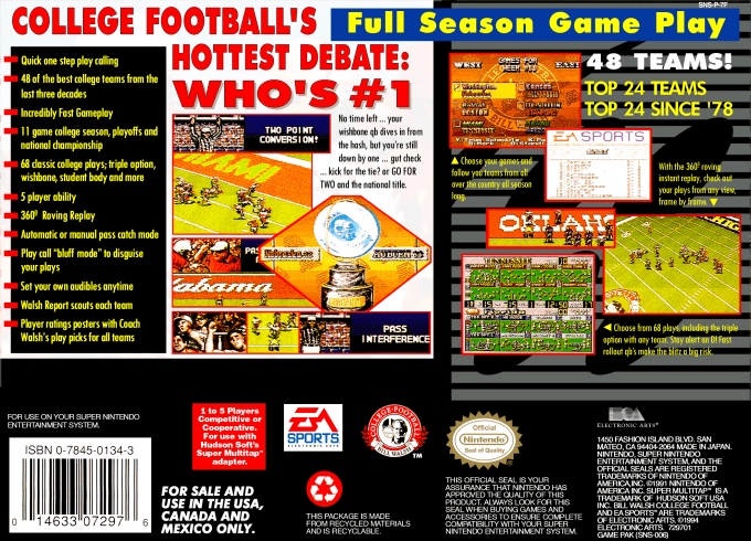Bill Walsh College Football — Box back
