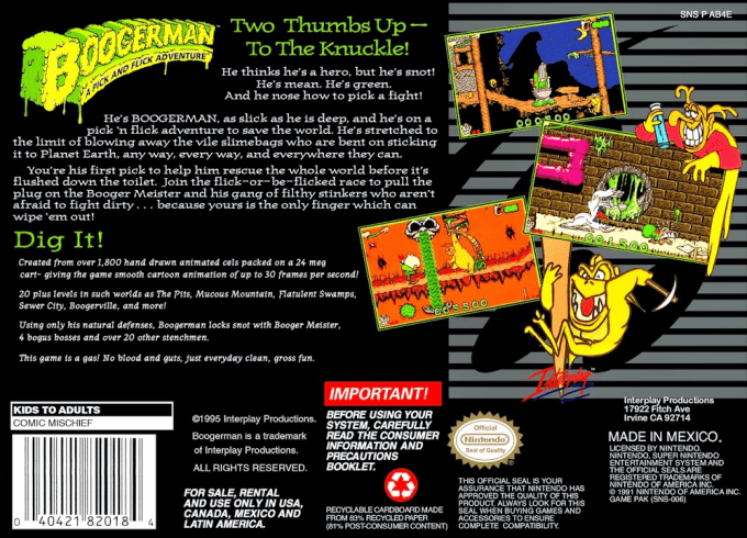 Boogerman : A Pick and Flick Adventure — Box back