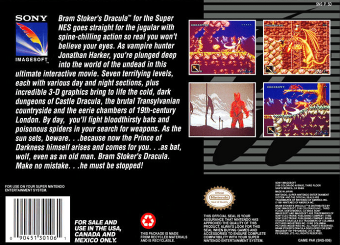 Bram Stoker's Dracula — Box back