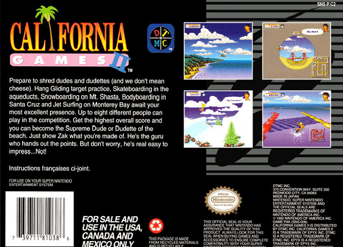 California Games II — Box back