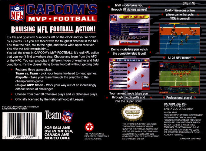 Capcom's MVP Football — Box back