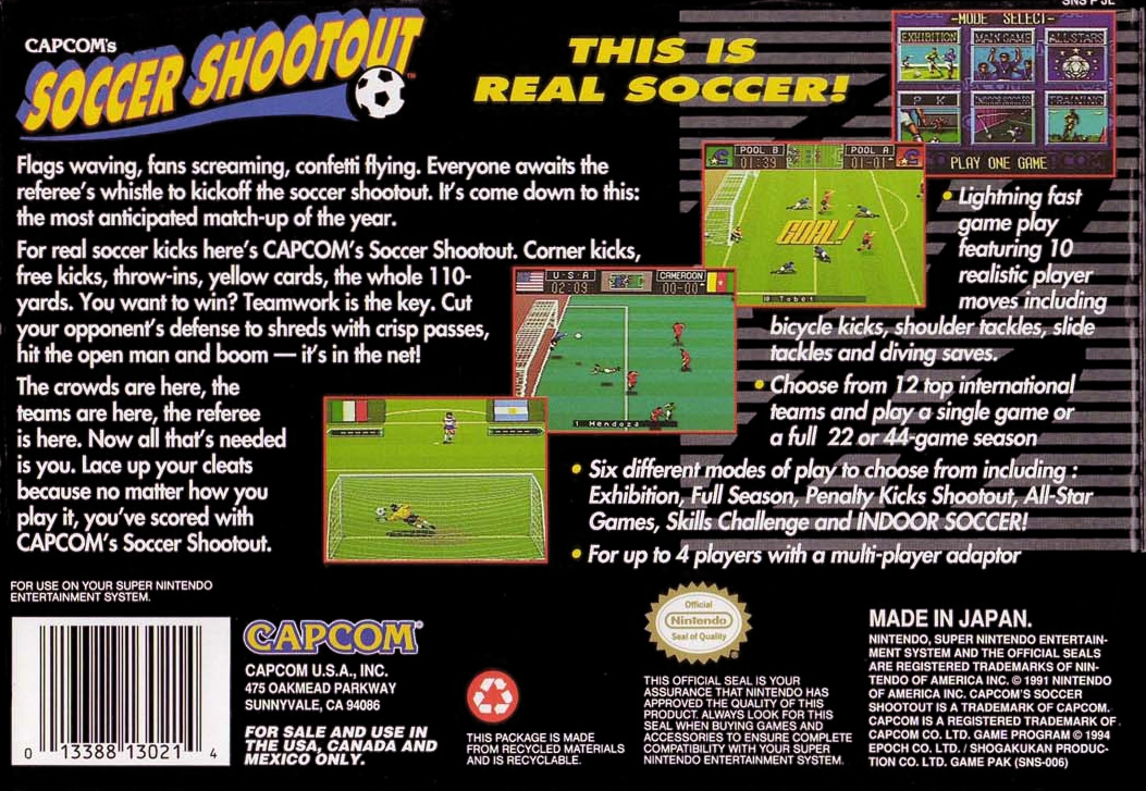 Capcom's Soccer Shootout — Box back