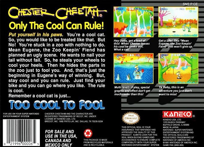 Chester Cheetah : Too Cool to Fool — Box back