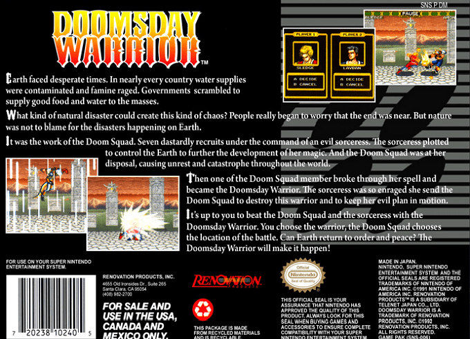 Doomsday Warrior — Box back