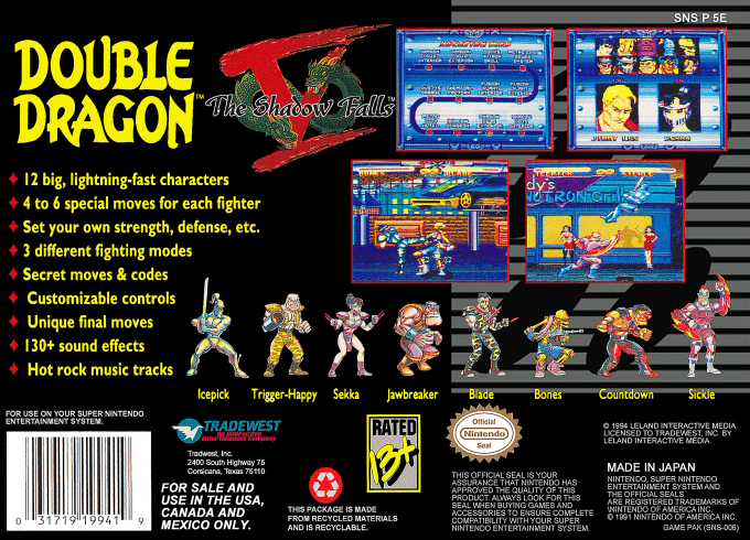 Double Dragon V : The Shadow Falls — Box back