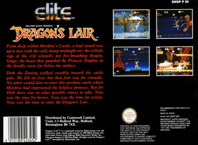 Dragon's Lair — Box back