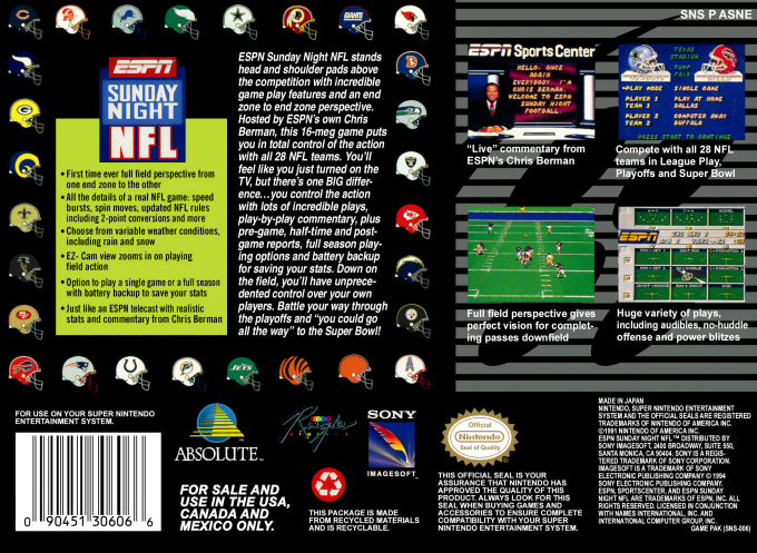 ESPN Sunday Night NFL — Box back