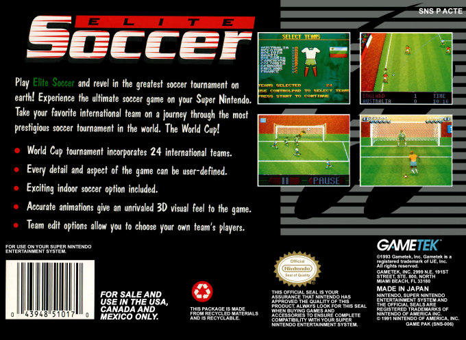 Elite Soccer — Box back