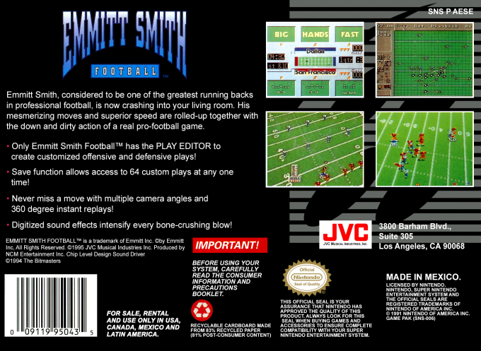 Emmitt Smith Football — Box back