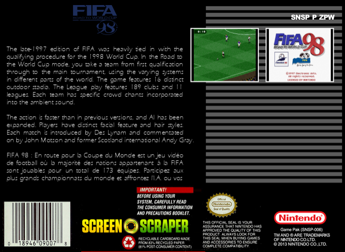 FIFA : Road to World Cup 98 — Box back