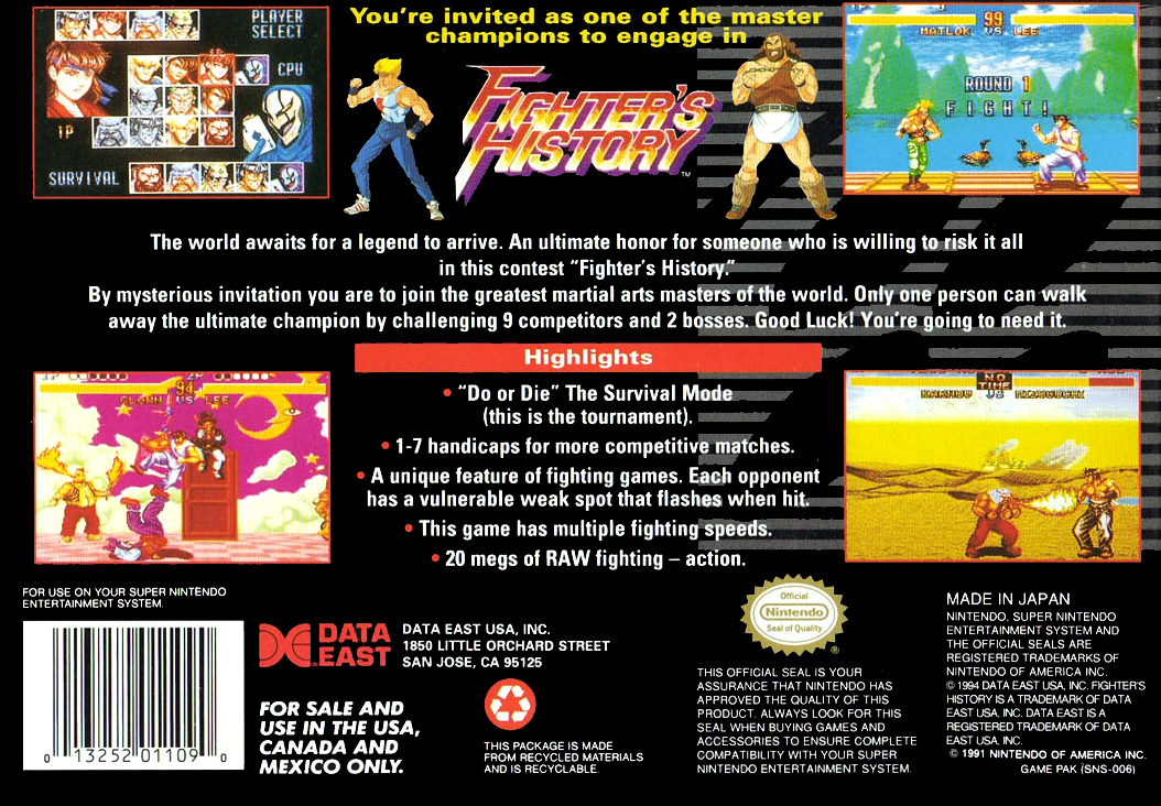 Fighter's History — Box back