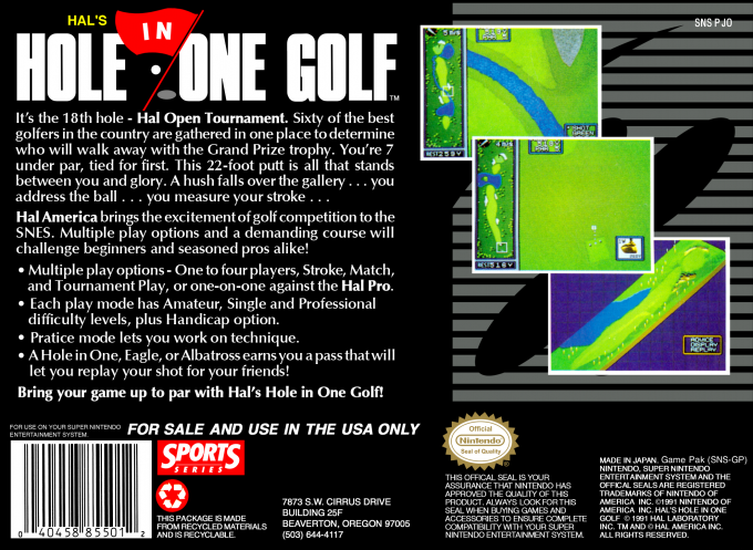 HAL's Hole in One Golf — Box back