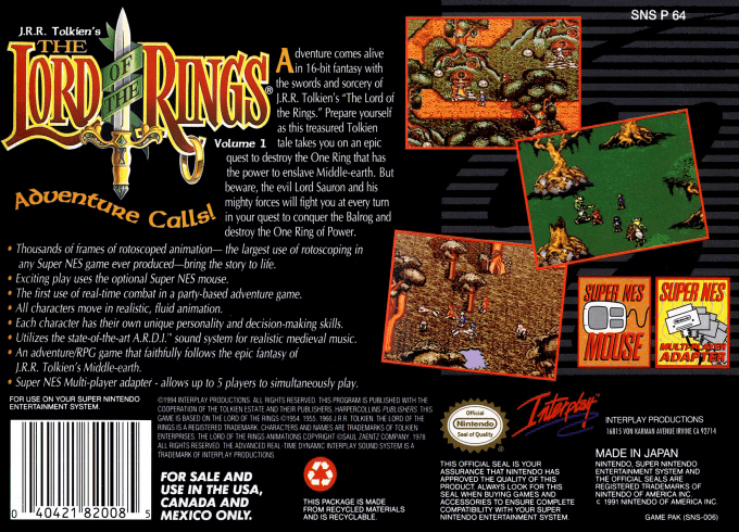 J.R.R. Tolkien's The Lord of the Rings : Volume 1 — Box back