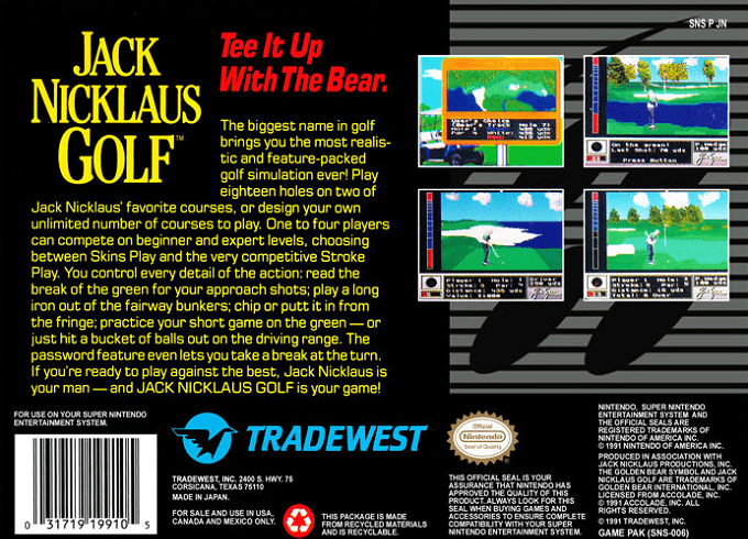 Jack Nicklaus Golf — Box back