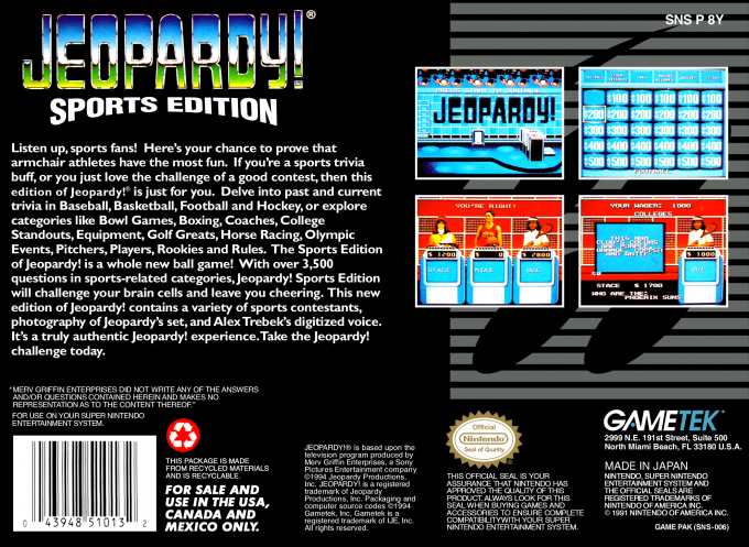 Jeopardy! : Sports Edition — Box back
