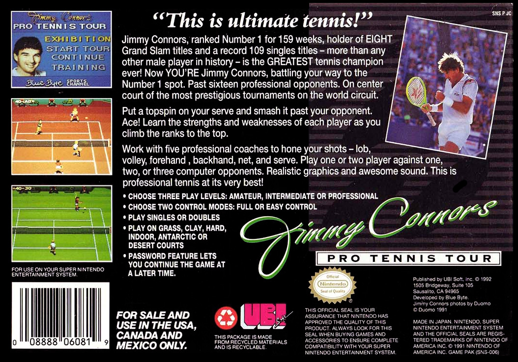 Jimmy Connors Pro Tennis Tour — Box back