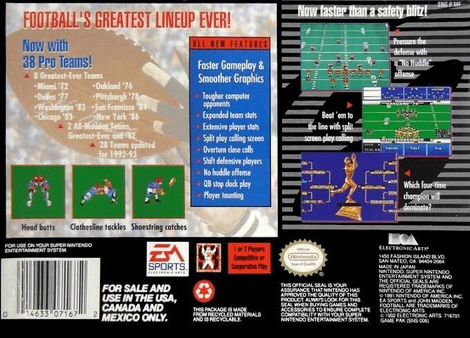John Madden Football '93 — Box back