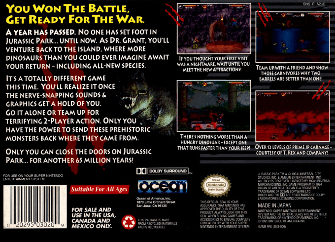 Jurassic Park Part 2 : The Chaos Continues — Box back