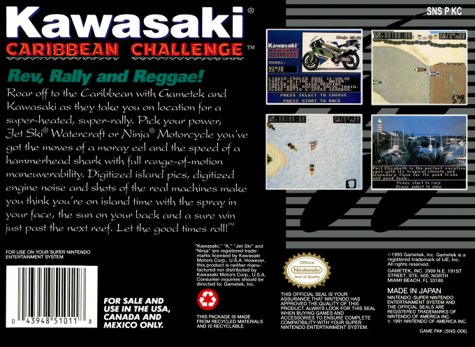 Kawasaki Caribbean Challenge — Box back