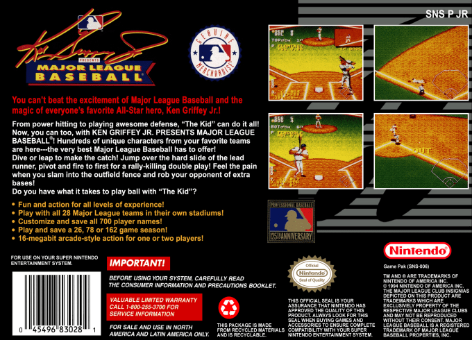 Ken Griffey Jr. Presents Major League Baseball — Box back