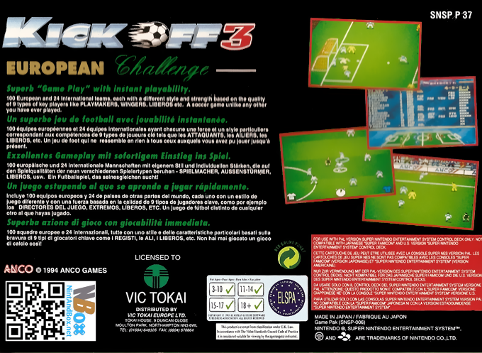Kick Off 3 : European Challenge — Box back