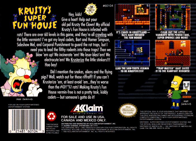 Krusty's Super Fun House — Box back