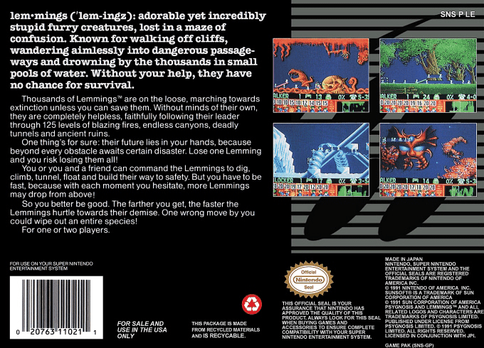 Lemmings — Box back