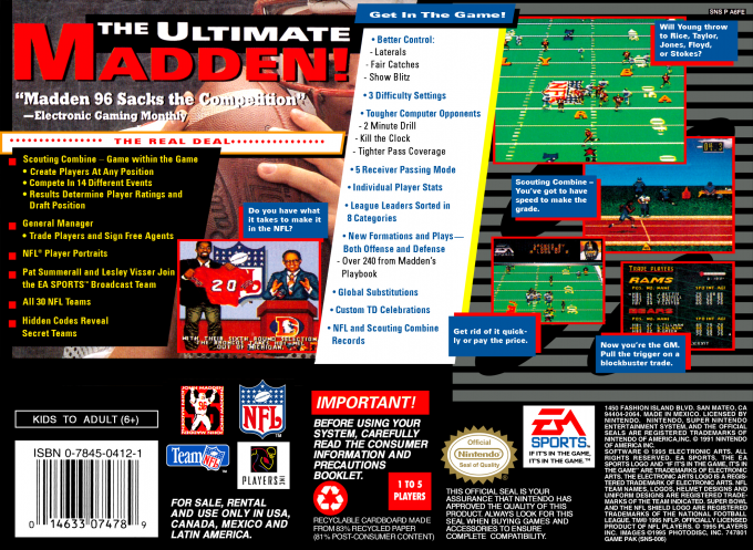 Madden NFL 96 — Box back