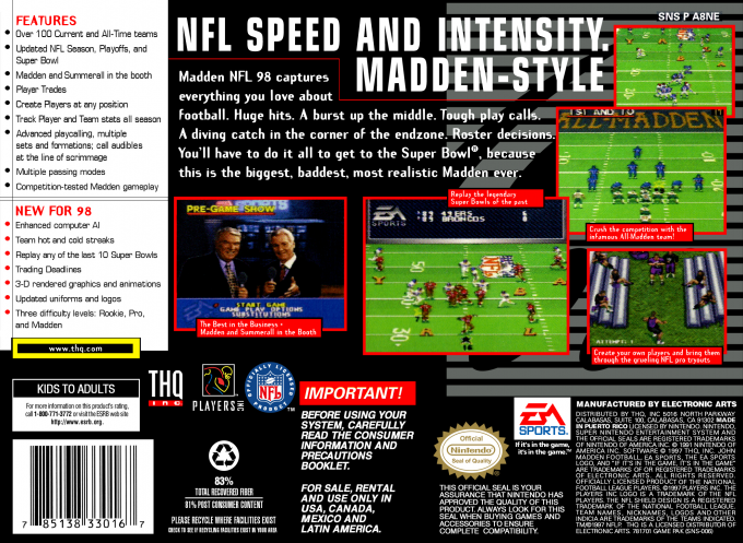 Madden NFL 98 — Box back