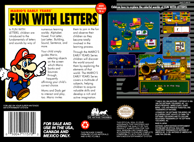 Mario's Early Years : Fun with Letters — Box back