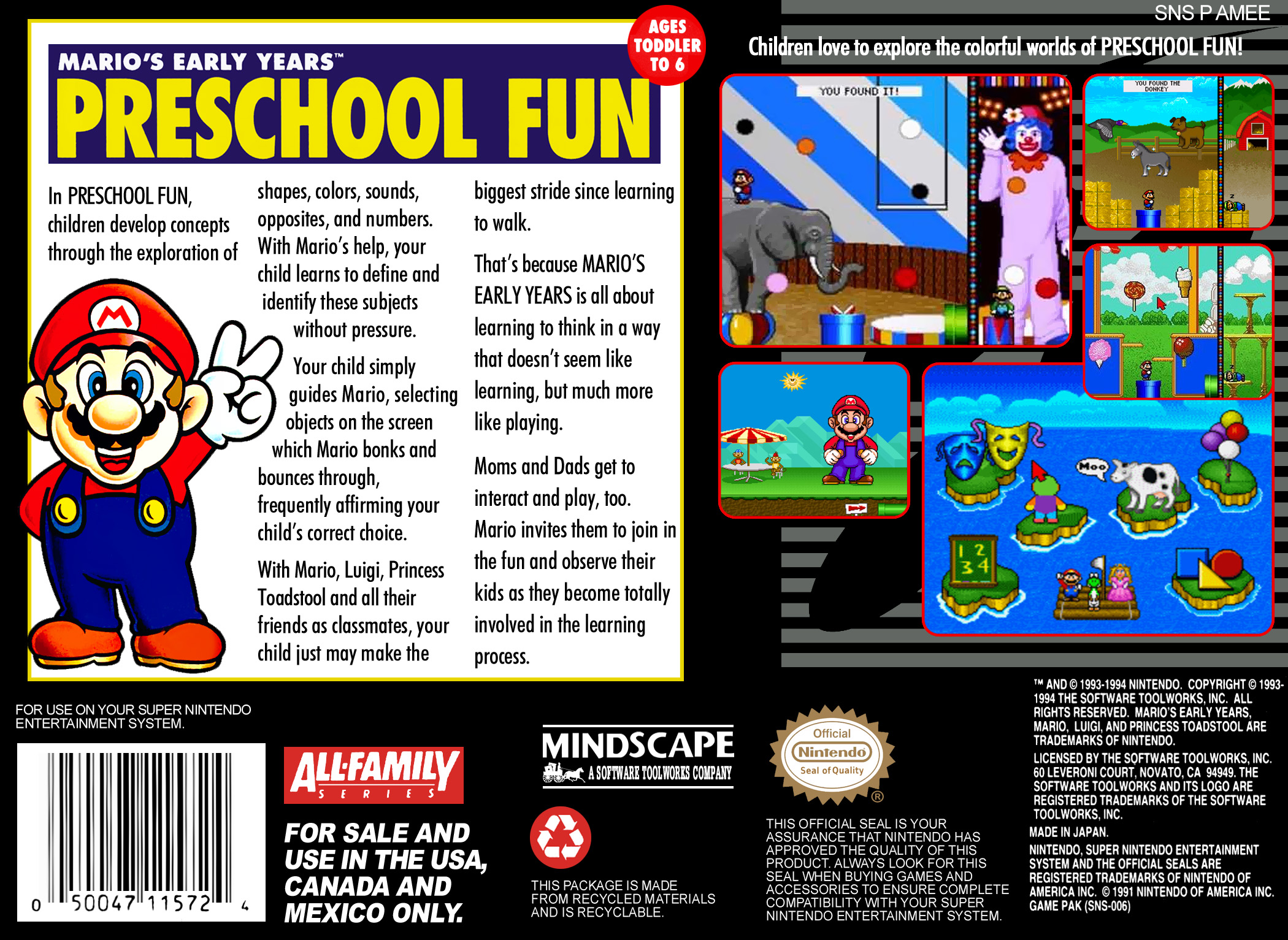 Mario's Early Years : Preschool Fun — Box back