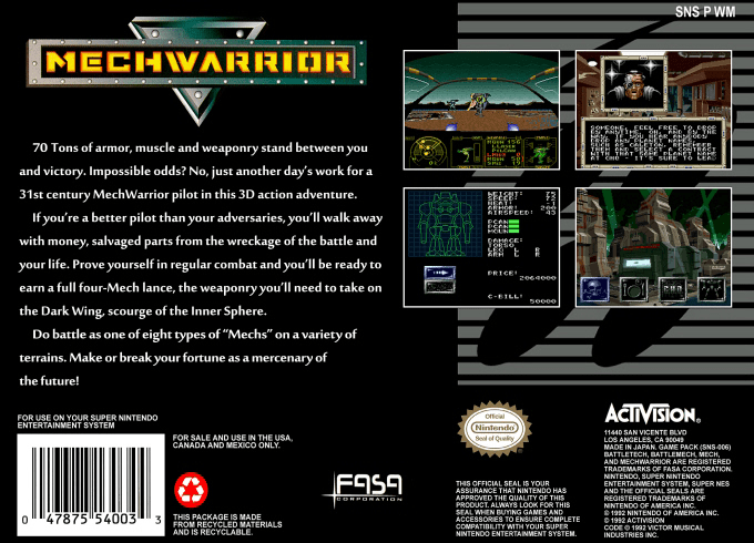MechWarrior — Box back