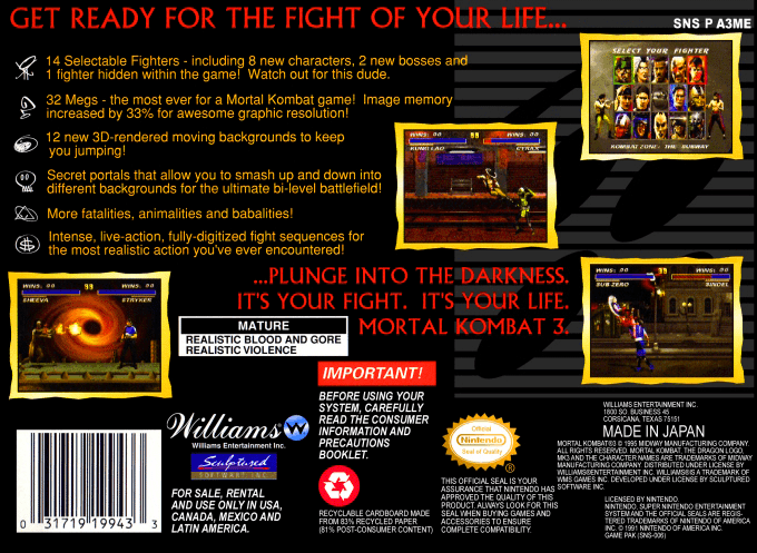 Mortal Kombat III — Box back