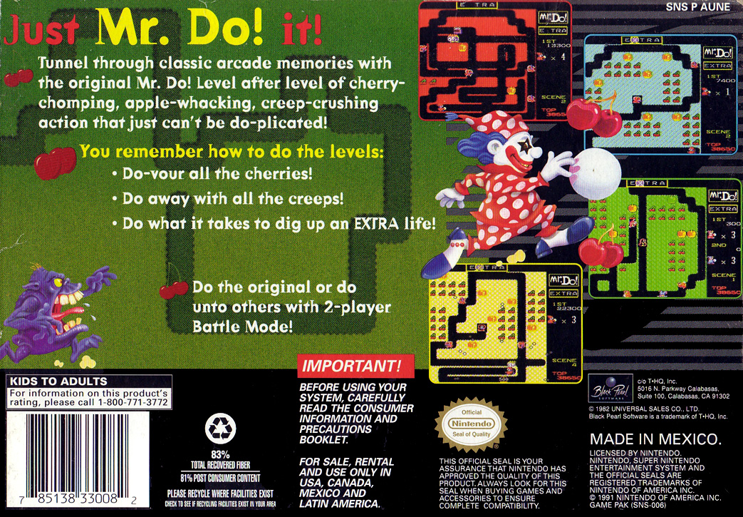Mr. Do! — Box back