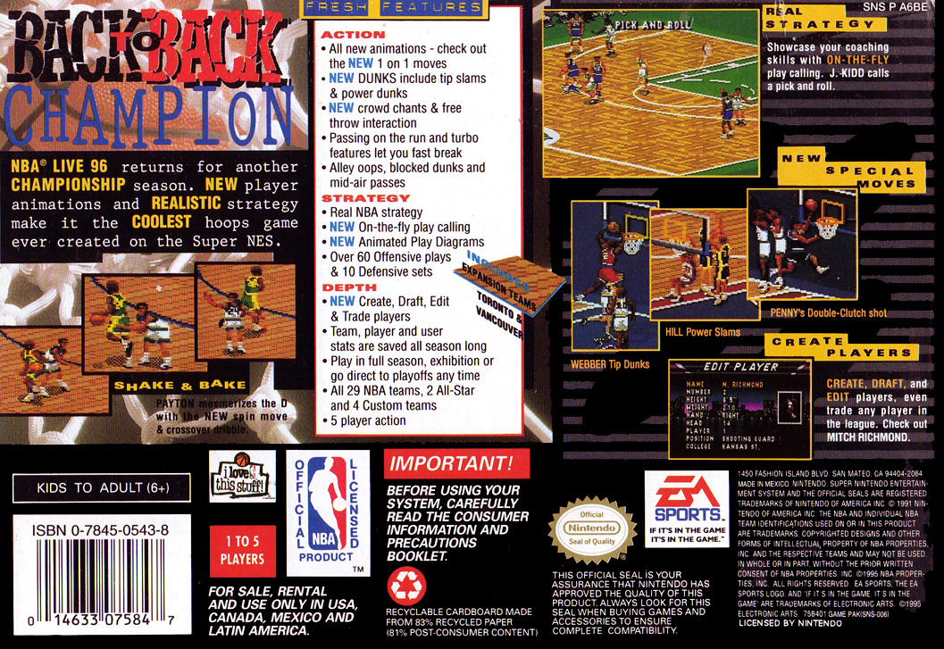 NBA Live 96 — Box back