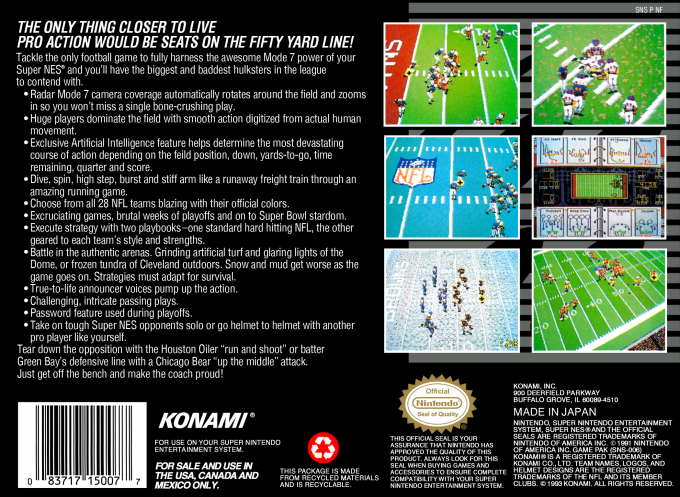 NFL Football — Box back