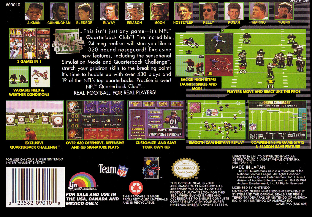 NFL Quarterback Club — Box back