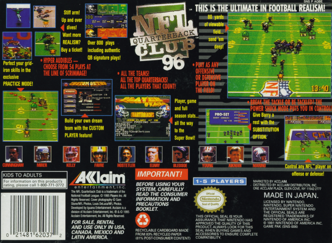 NFL Quarterback Club 96 — Box back