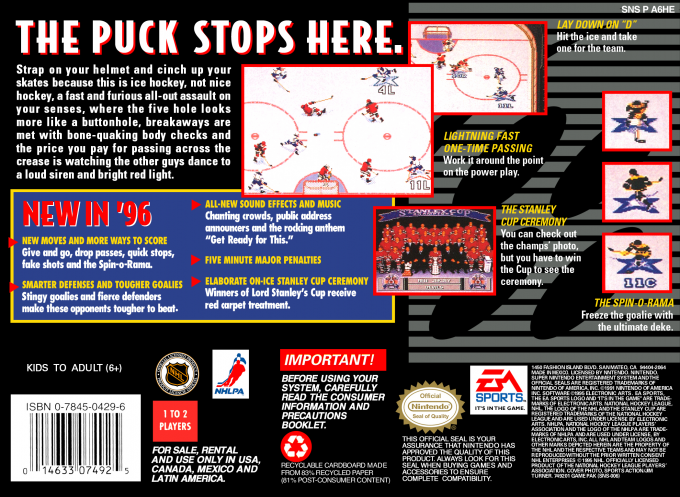 NHL 96 — Box back