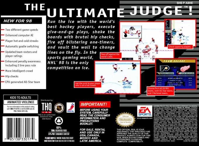 NHL 98 — Box back